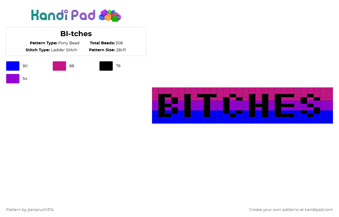 BI-tches - Pony Bead Pattern by jsanpruch374 on Kandi Pad - purple,pink
