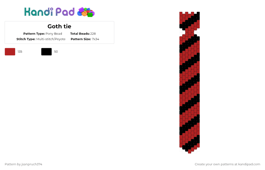 Goth tie - Pony Bead Pattern by jsanpruch374 on Kandi Pad - red,black