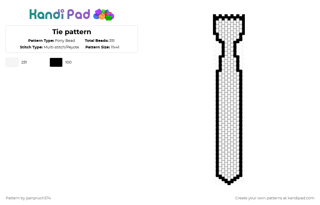 Tie pattern - Pony Bead Pattern by jsanpruch374 on Kandi Pad - black,white