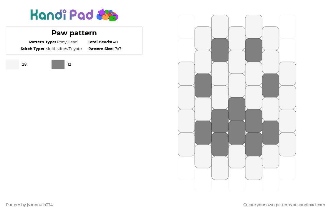 Paw pattern - Pony Bead Pattern by jsanpruch374 on Kandi Pad - white,gray