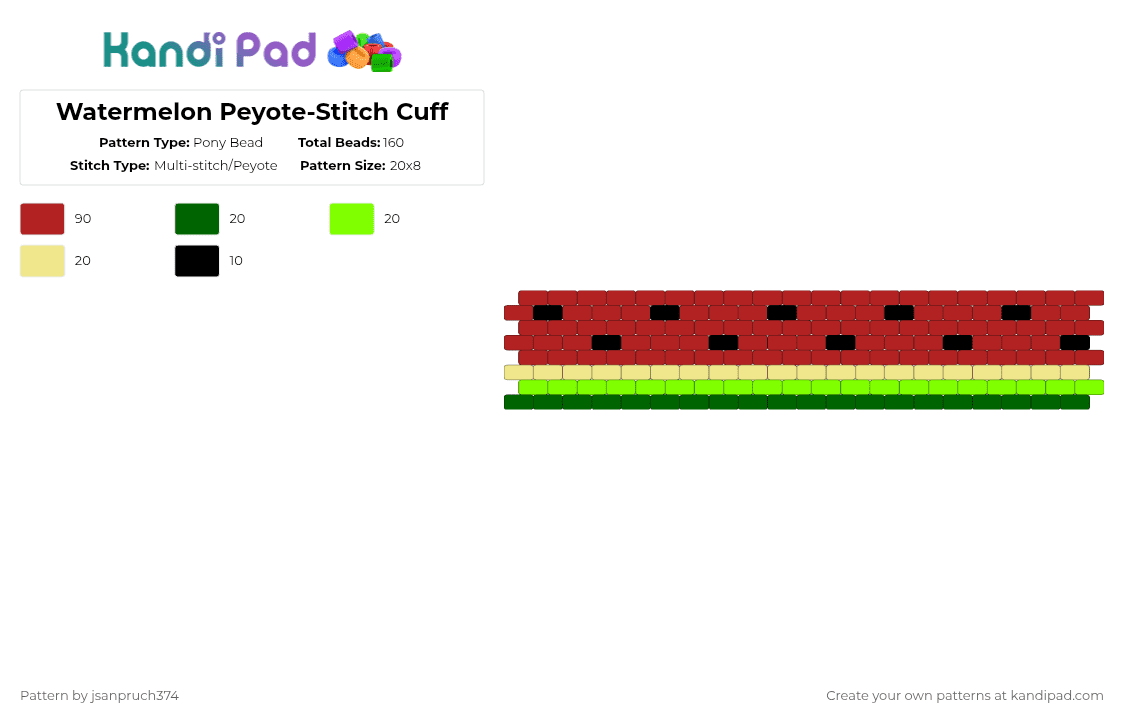 Watermelon Peyote-Stitch Cuff - Pony Bead Pattern by jsanpruch374 on Kandi Pad - red,watermelon,peyote stitch