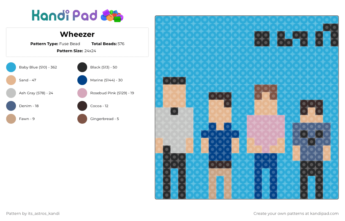 Wheezer - Fuse Bead Pattern by its_astros_kandi on Kandi Pad - light blue,beige