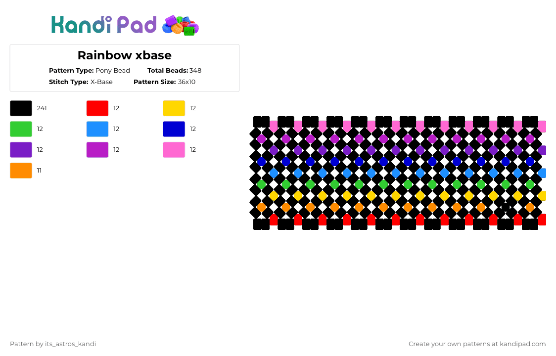 Rainbow xbase - Pony Bead Pattern by its_astros_kandi on Kandi Pad - black,purple,pink