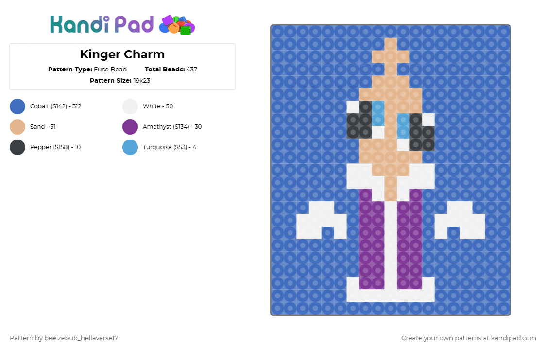 Kinger Charm - Fuse Bead Pattern by 1_luv_3at1ng_gl0wst1cks_x3 on Kandi Pad - blue,tadc,kinger,the amazing digital circus,charm,keychain