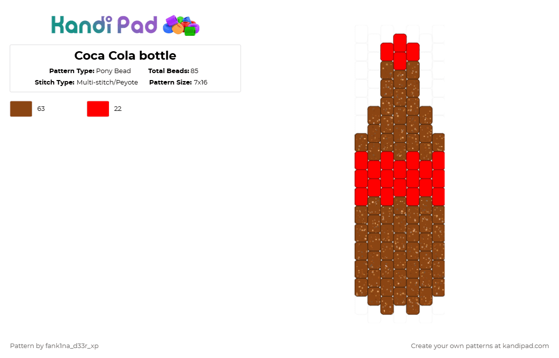 Coca Cola bottle - Pony Bead Pattern by 1_luv_3at1ng_gl0wst1cks_x3 on Kandi Pad - red,cotdsoftdrinks,coca cola,brown,drink