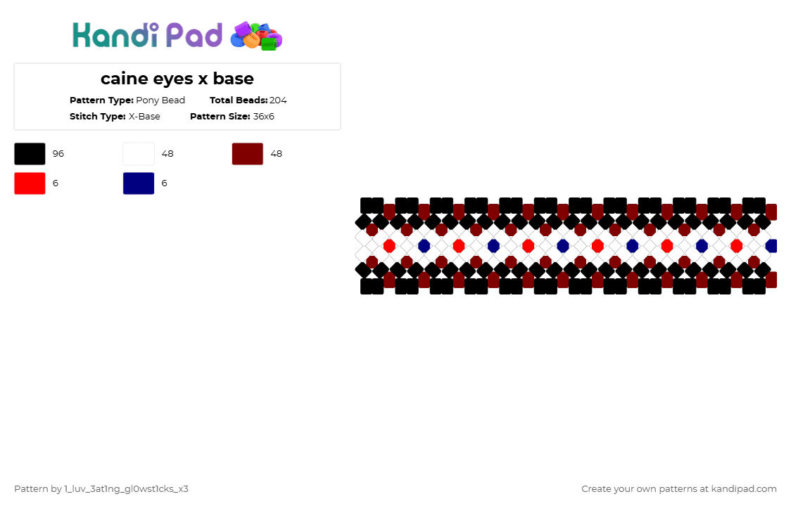 caine eyes x base - Pony Bead Pattern by 1_luv_3at1ng_gl0wst1cks_x3 on Kandi Pad - brown,cotdaprilfoolsday2026,tadc,caine,red,blue,black,white