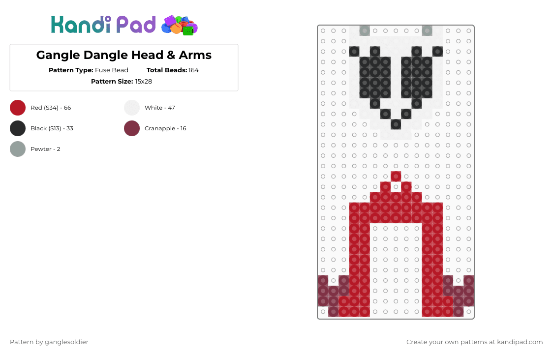 Gangle Dangle Head & Arms - Fuse Bead Pattern by ganglesoldier on Kandi Pad - red