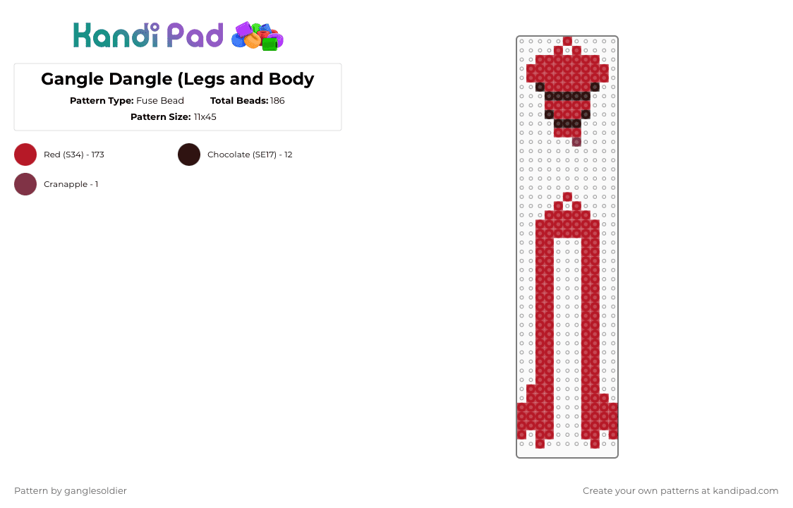 Gangle Dangle (Legs and Body - Fuse Bead Pattern by ganglesoldier on Kandi Pad - red