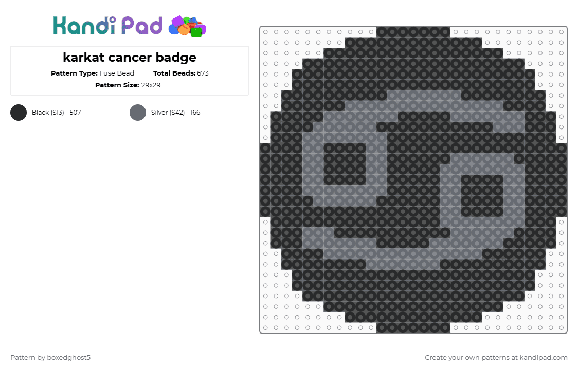 karkat cancer badge - Fuse Bead Pattern by boxedghost5 on Kandi Pad - black