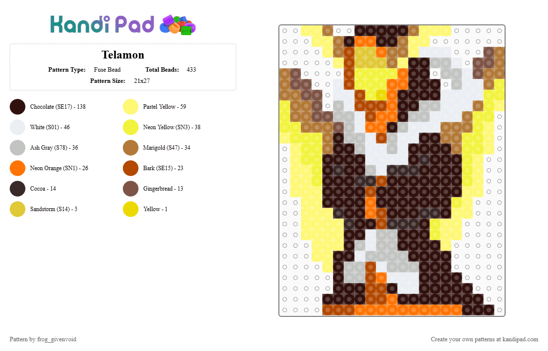 Telamon - Fuse Bead Pattern by frog_givenvoid on Kandi Pad - brown,yellow