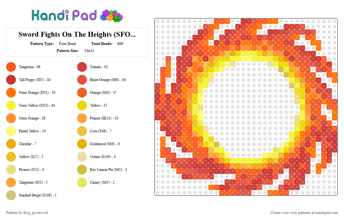 Sword Fights On The Heights (SFOTH) Fire ring - Fuse Bead Pattern by frog_givenvoid on Kandi Pad - red,orange