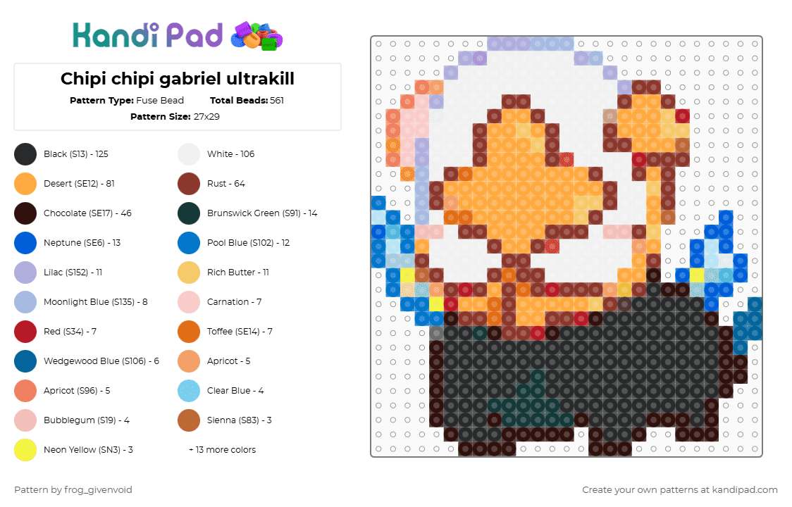 Chipi chipi gabriel ultrakill - Fuse Bead Pattern by frog_givenvoid on Kandi Pad - orange,red,blue,brown