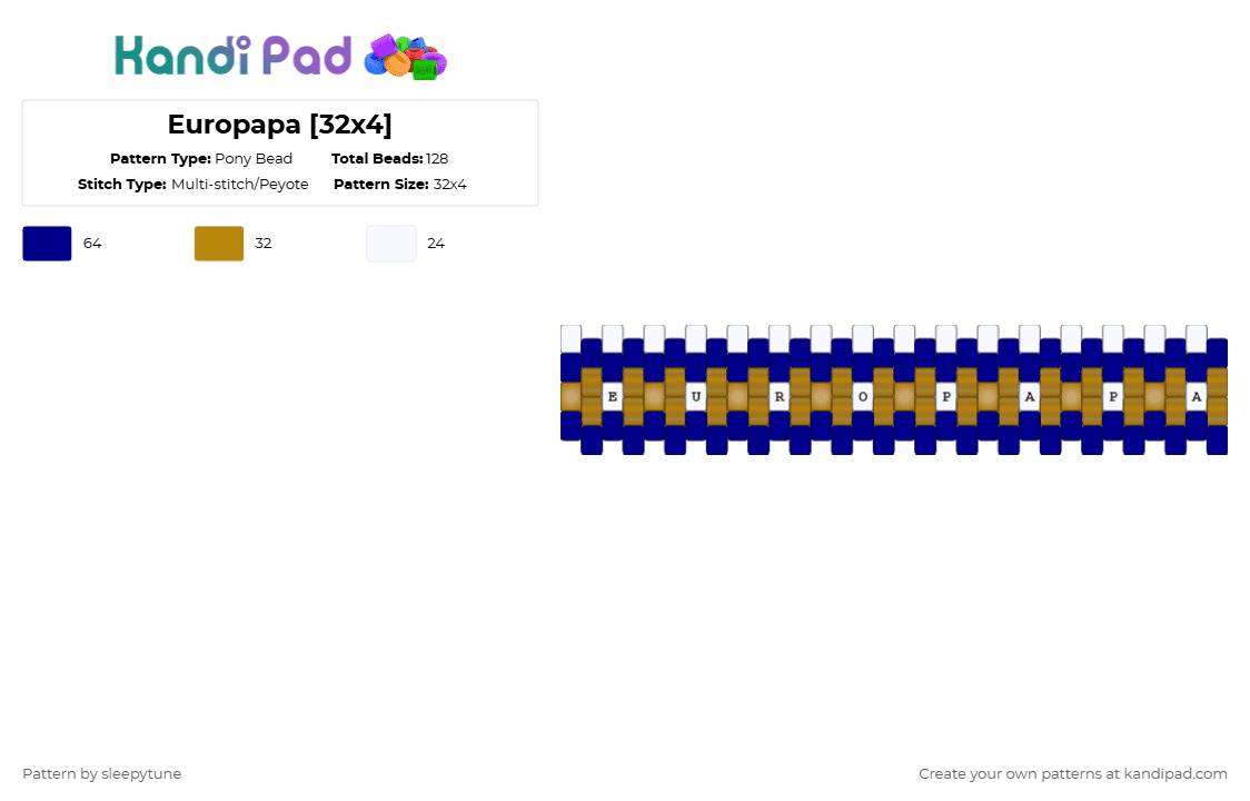 Europapa [32x4] - Pony Bead Pattern by sleepytune on Kandi Pad - purple,gold,joost,europop