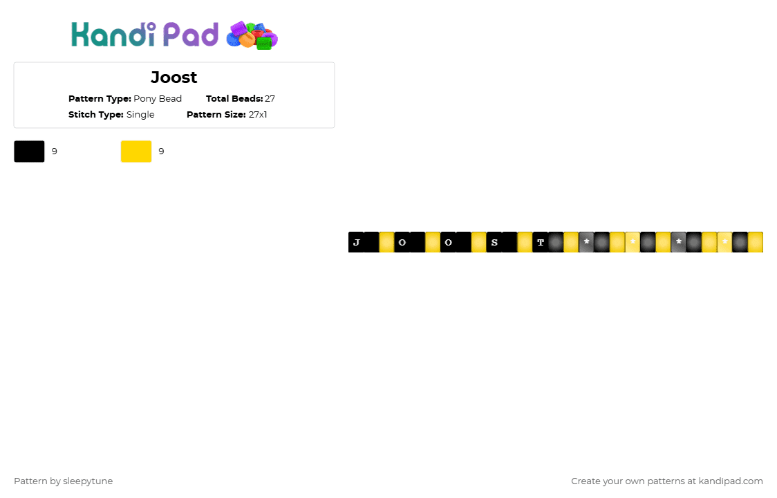 Joost - Pony Bead Pattern by sleepytune on Kandi Pad - black,yellow,joost,joost klein