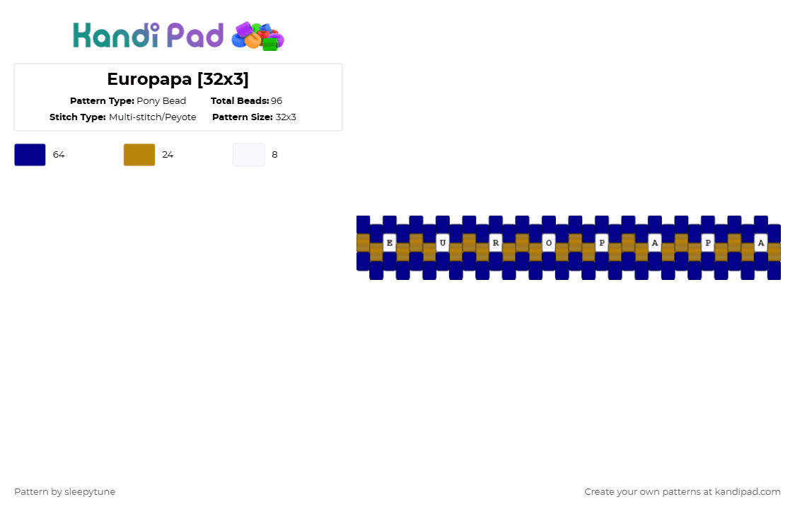 Europapa [32x3] - Pony Bead Pattern by sleepytune on Kandi Pad - purple,gold,joost,europop
