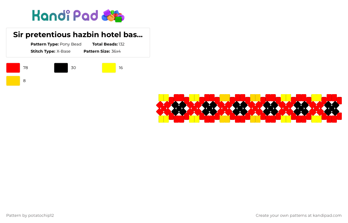 Sir pretentious hazbin hotel based x base cuff - Pony Bead Pattern by potatochip12 on Kandi Pad - red