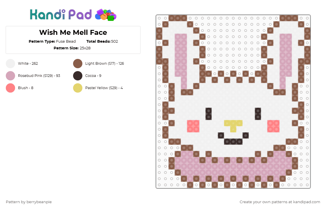 Wish Me Mell Face - Fuse Bead Pattern by berrybeanpie on Kandi Pad - white,pink,tan,sanrio,wish me mell,bunny
