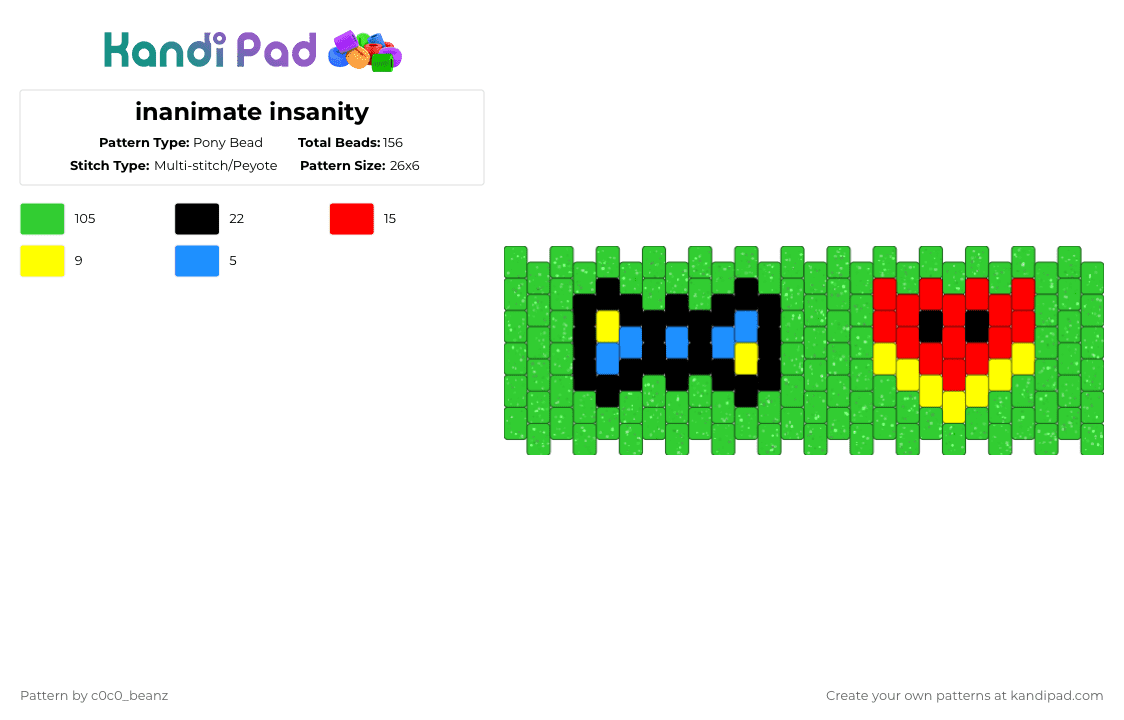 inanimate insanity - Pony Bead Pattern by c0c0_beanz on Kandi Pad - green