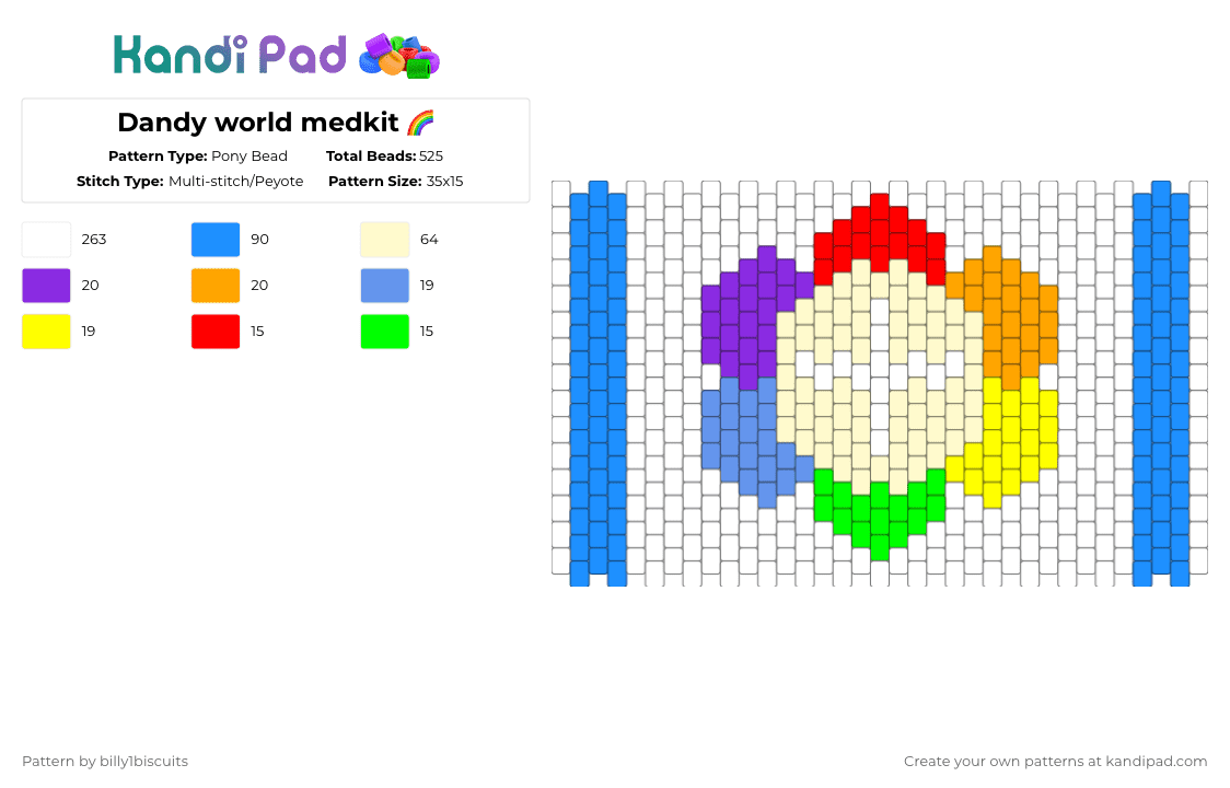 Dandy world medkit 🌈 - Pony Bead Pattern by billy1biscuits on Kandi Pad - white,light blue,yellow,dandys word,dw,dandyworld,panel,medkit,dandys world medkit,roblox,peyote stich bag