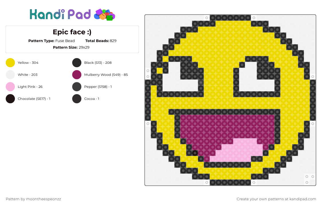 Epic face :) - Fuse Bead Pattern by moontheespeonzz on Kandi Pad - yellow
