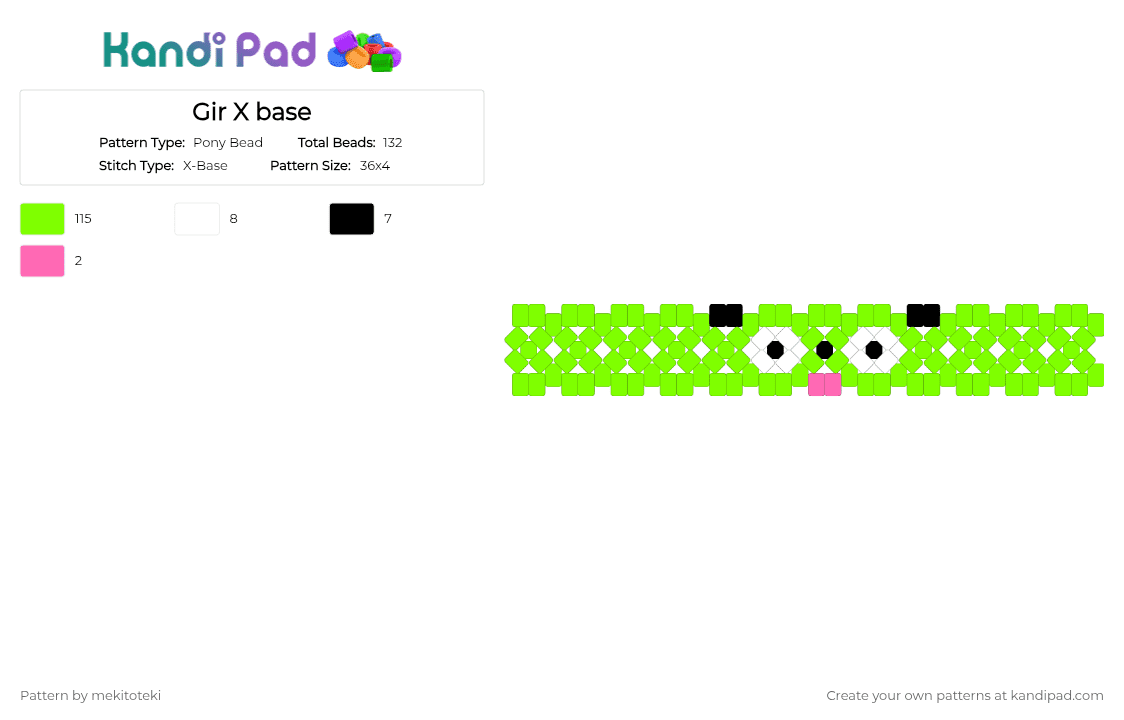 Gir X base - Pony Bead Pattern by mekitoteki on Kandi Pad - green