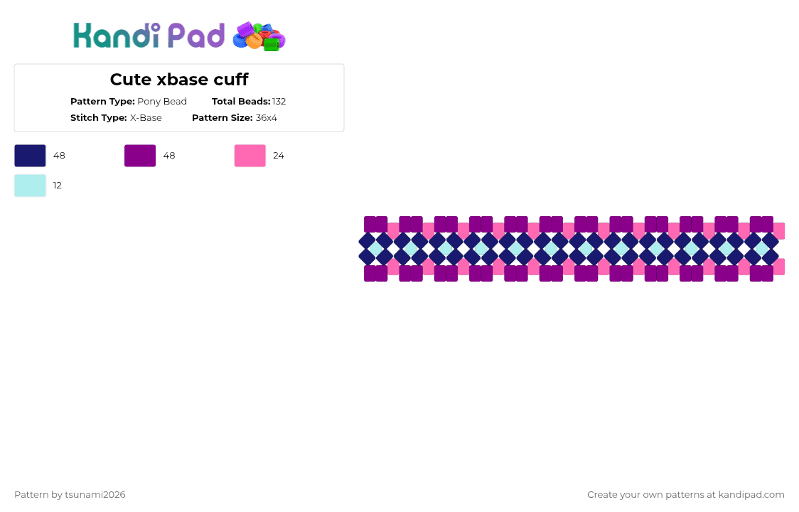 Cute xbase cuff - Pony Bead Pattern by tsunami2026 on Kandi Pad - pink,purple