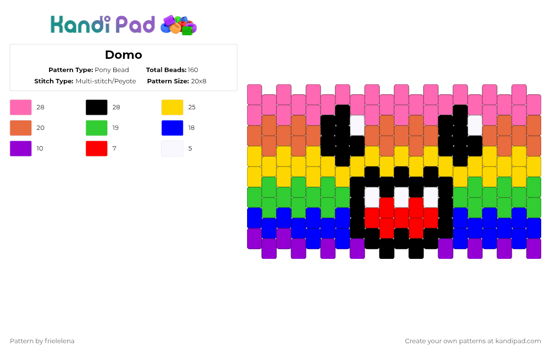 Domo - Pony Bead Pattern by frielelena on Kandi Pad - pink,orange,yellow,purple