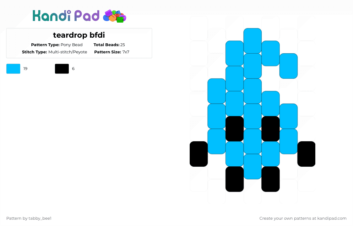 teardrop bfdi - Pony Bead Pattern by tabby_bee1 on Kandi Pad - light blue,bfdi,bfb,tpot,teardrop,td,charm