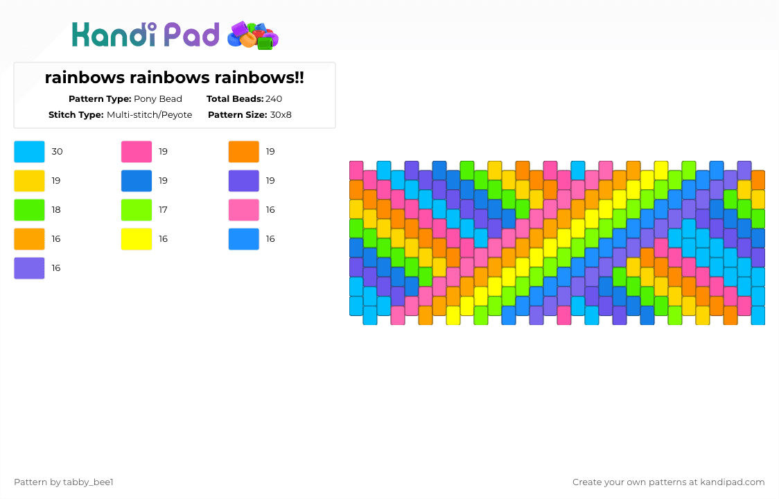 rainbows rainbows rainbows!! - Pony Bead Pattern by tabby_bee1 on Kandi Pad - blue,light blue