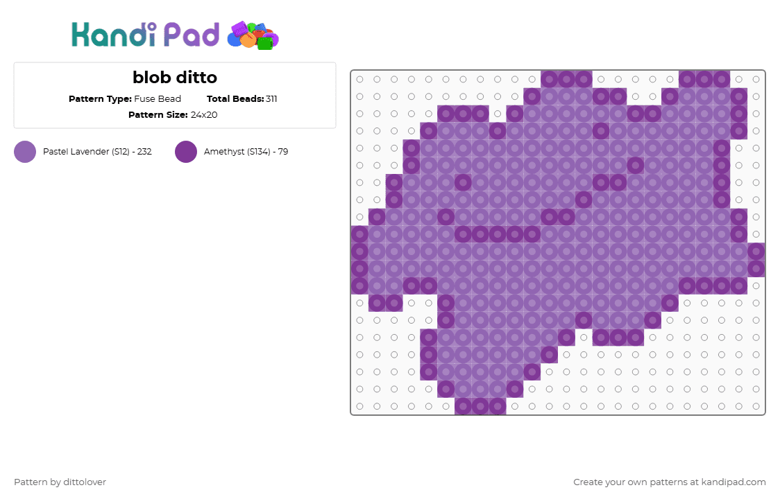 blob ditto - Fuse Bead Pattern by dittolover on Kandi Pad - pink,pokemon