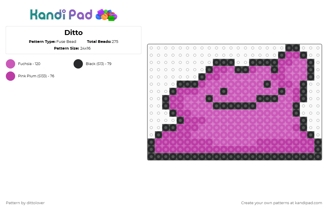 Ditto - Fuse Bead Pattern by dittolover on Kandi Pad - black,pink