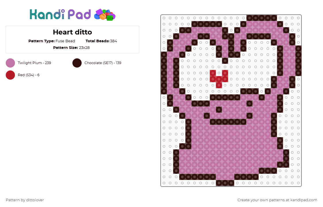 Heart ditto - Fuse Bead Pattern by dittolover on Kandi Pad - brown,pink