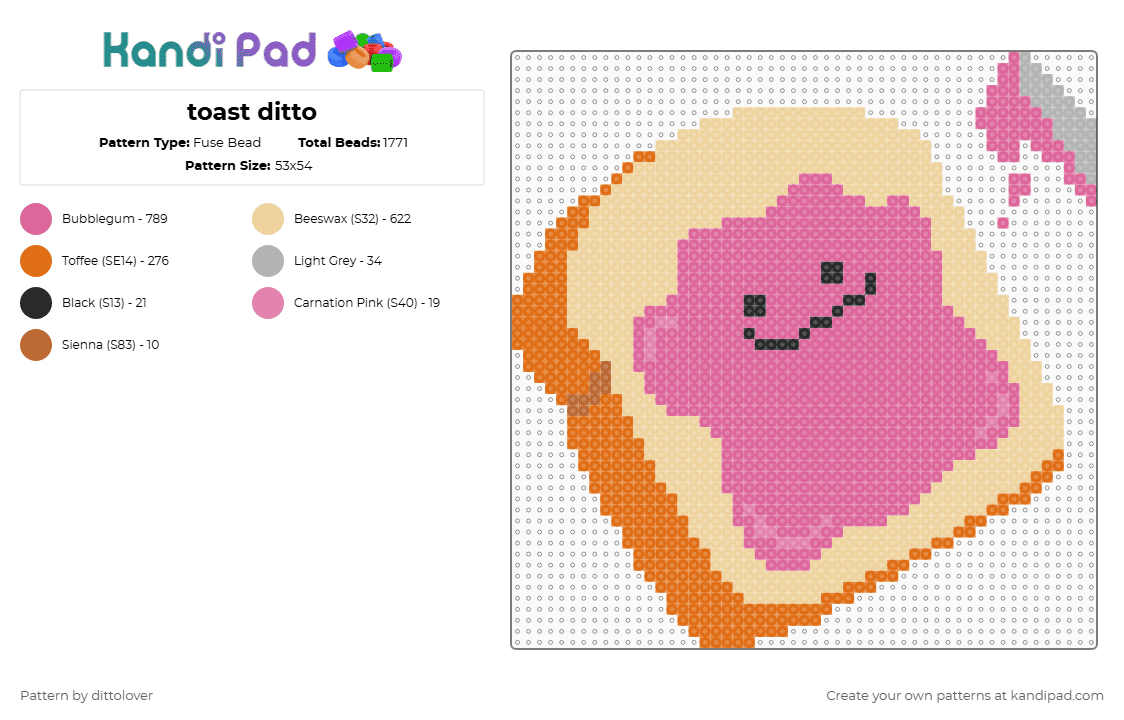 toast ditto - Fuse Bead Pattern by dittolover on Kandi Pad - pink,beige