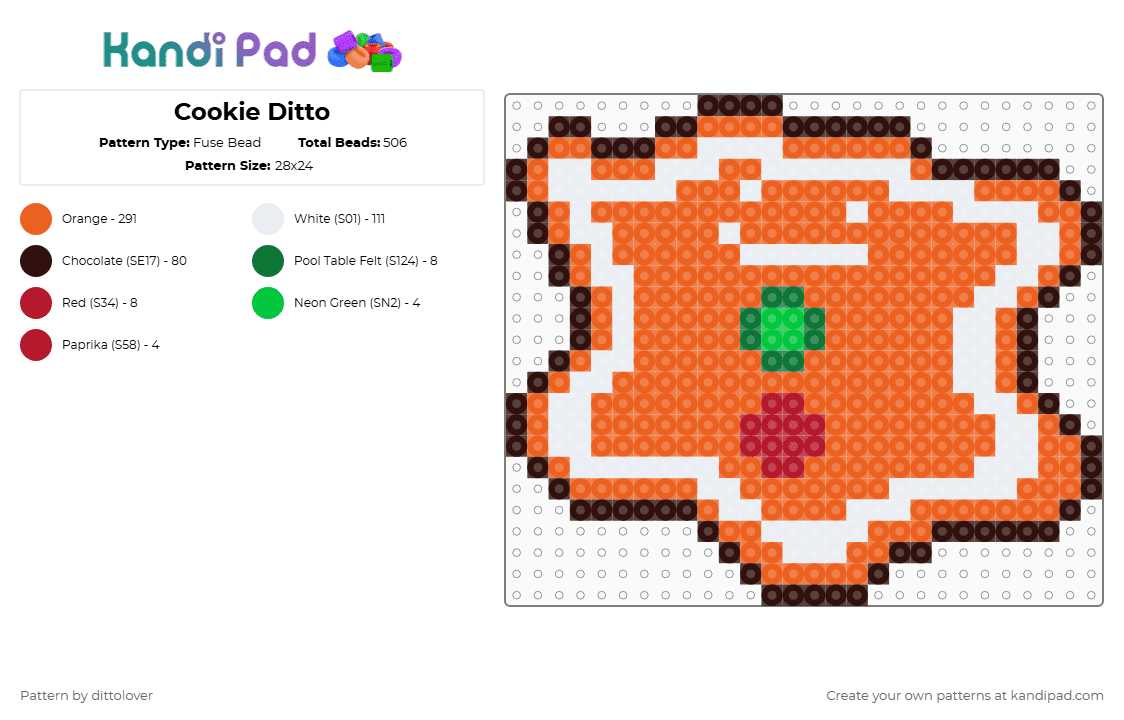 Cookie Ditto - Fuse Bead Pattern by dittolover on Kandi Pad - orange