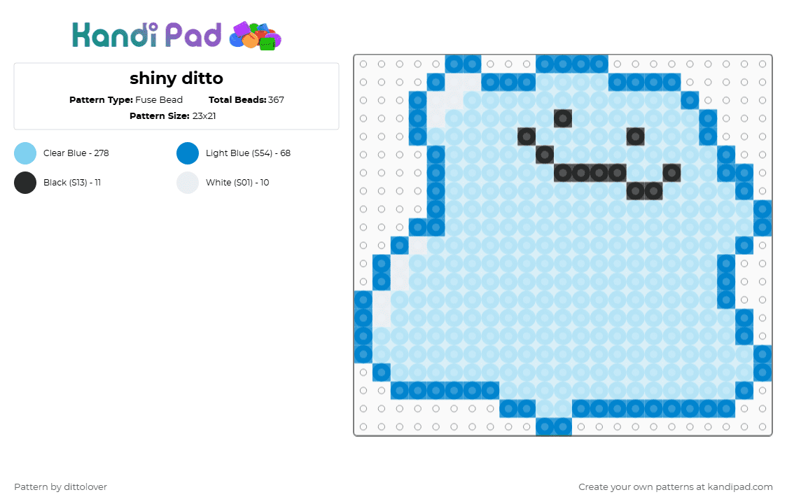 shiny ditto - Fuse Bead Pattern by dittolover on Kandi Pad - light blue
