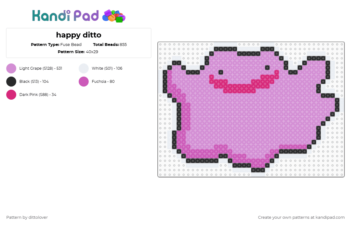 happy ditto - Fuse Bead Pattern by dittolover on Kandi Pad - pink