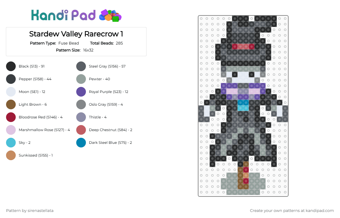 Stardew Valley Rarecrow 1 - Fuse Bead Pattern by sirenastellata on Kandi Pad - black,gray,stardew valley,stardew,scarecrow,stardew scarecrow,videogames