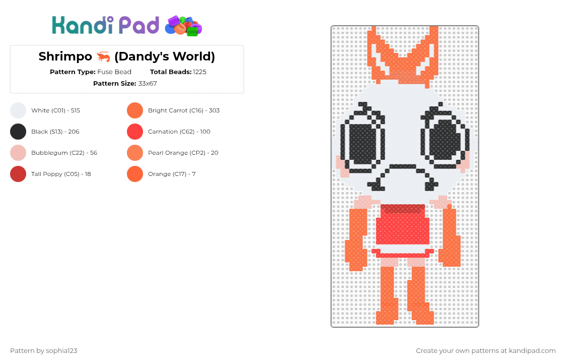 Shrimpo 🦐 (Dandy\'s World) - Fuse Bead Pattern by sophia123 on Kandi Pad - white,orange