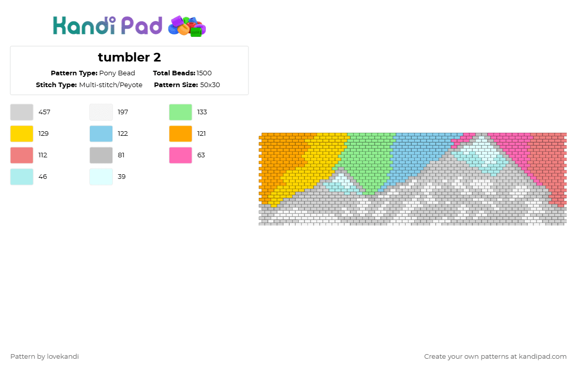 tumbler 2 - Pony Bead Pattern by lovekandi on Kandi Pad - white,red,orange,yellow,colorful