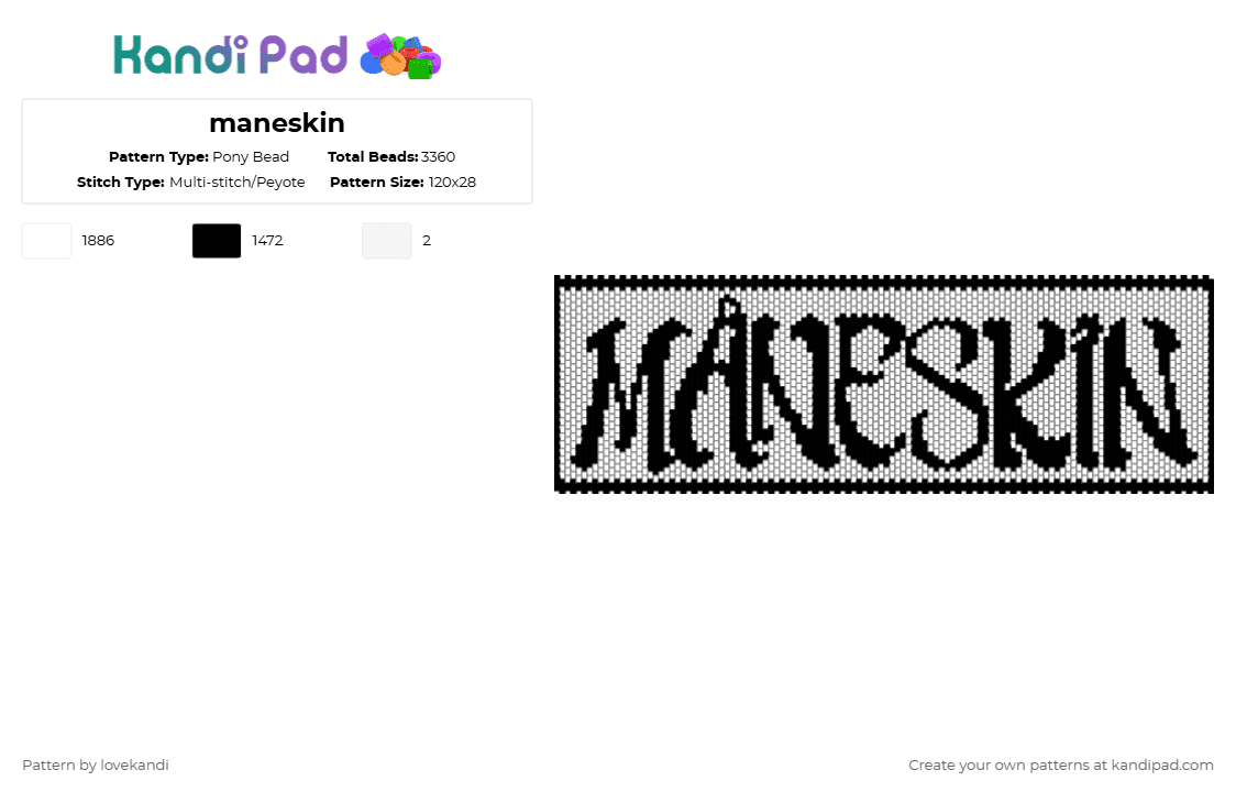 maneskin - Pony Bead Pattern by lovekandi on Kandi Pad - black,white