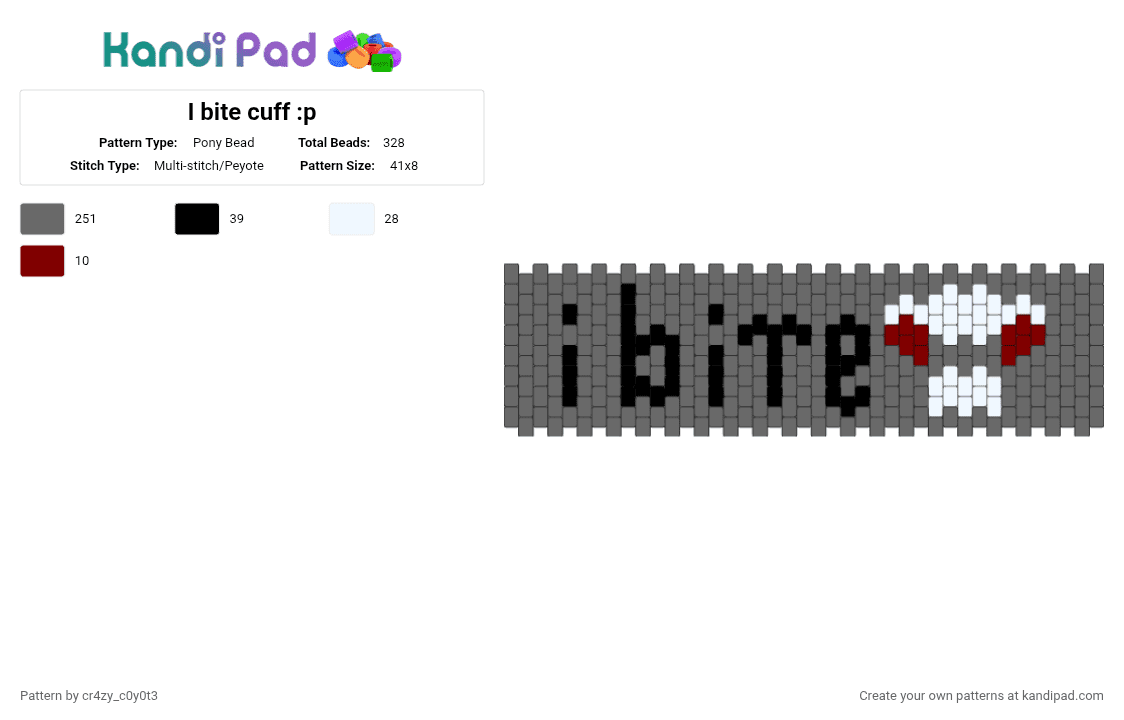 I bite cuff :p - Pony Bead Pattern by cr4zy_c0y0t3 on Kandi Pad - gray