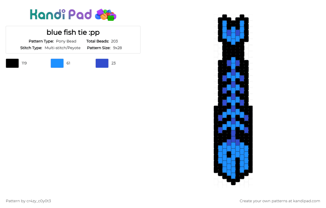 blue fish tie :pp - Pony Bead Pattern by cr4zy_c0y0t3 on Kandi Pad - blue,light blue,fishh