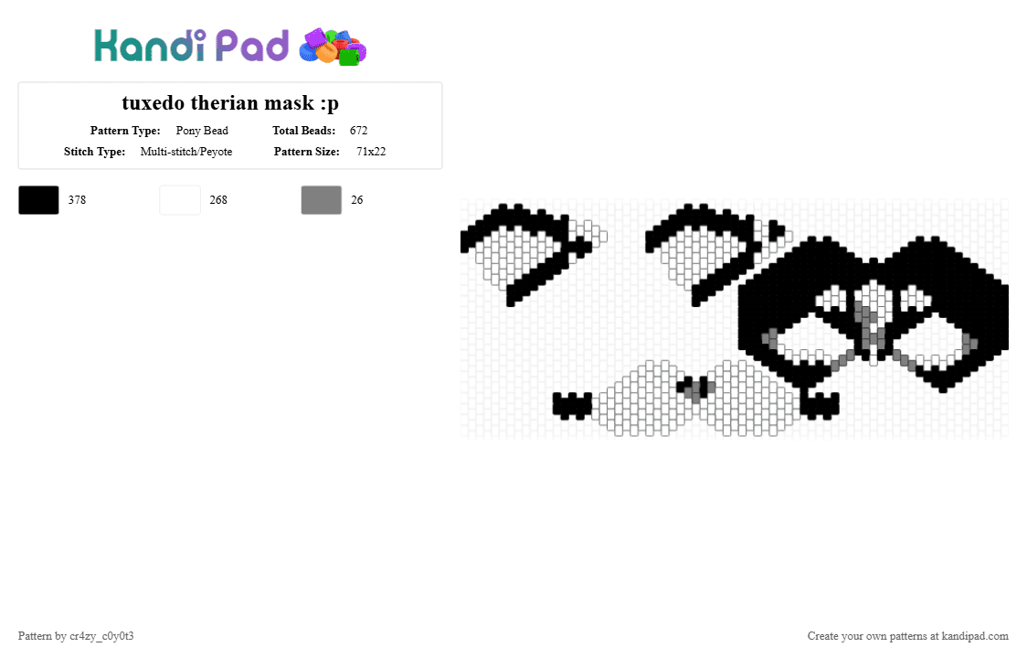 tuxedo therian mask :p - Pony Bead Pattern by cr4zy_c0y0t3 on Kandi Pad - white