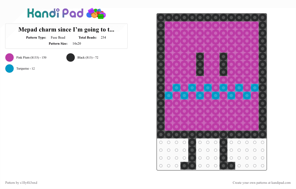 Mepad charm since I’m going to the Bfdi X ii meetup tomorrow - Fuse Bead Pattern by s1lly4li3nxd on Kandi Pad - pink