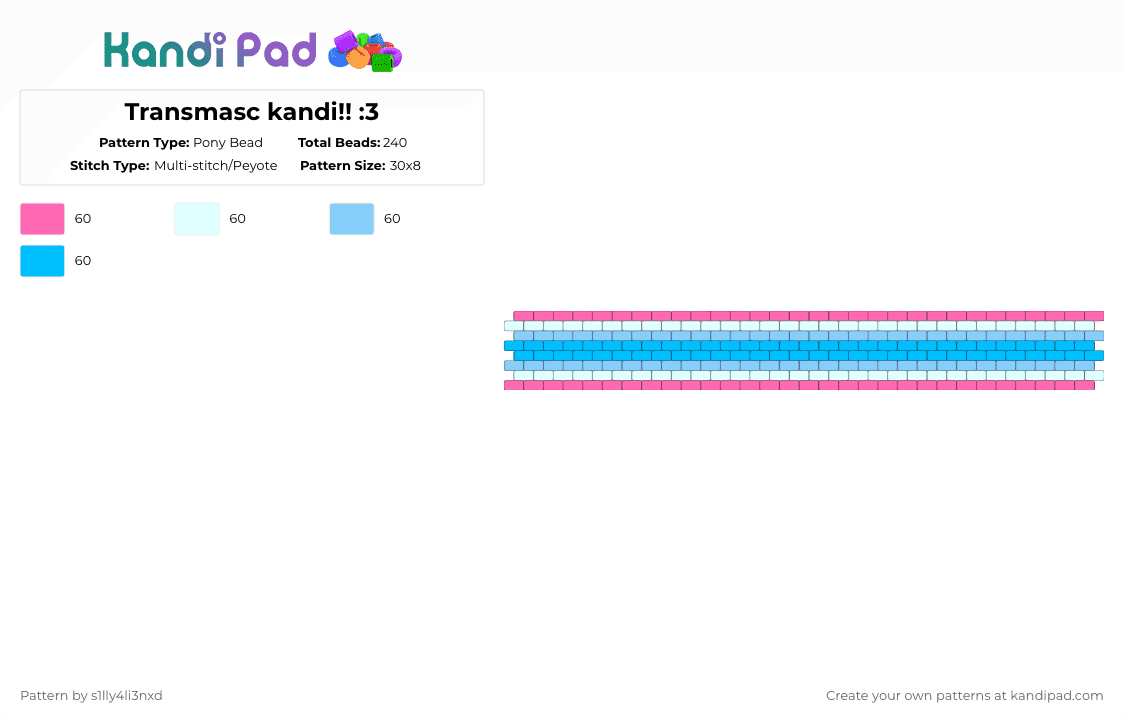 Transmasc kandi!! :3 - Pony Bead Pattern by s1lly4li3nxd on Kandi Pad - light blue, pink