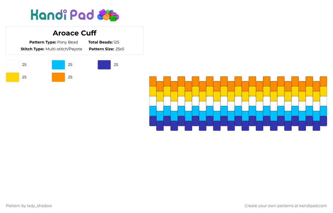 Aroace Cuff - Pony Bead Pattern by lady_shadow on Kandi Pad - light blue,purple,yellow,orange,lgbtqia,pride