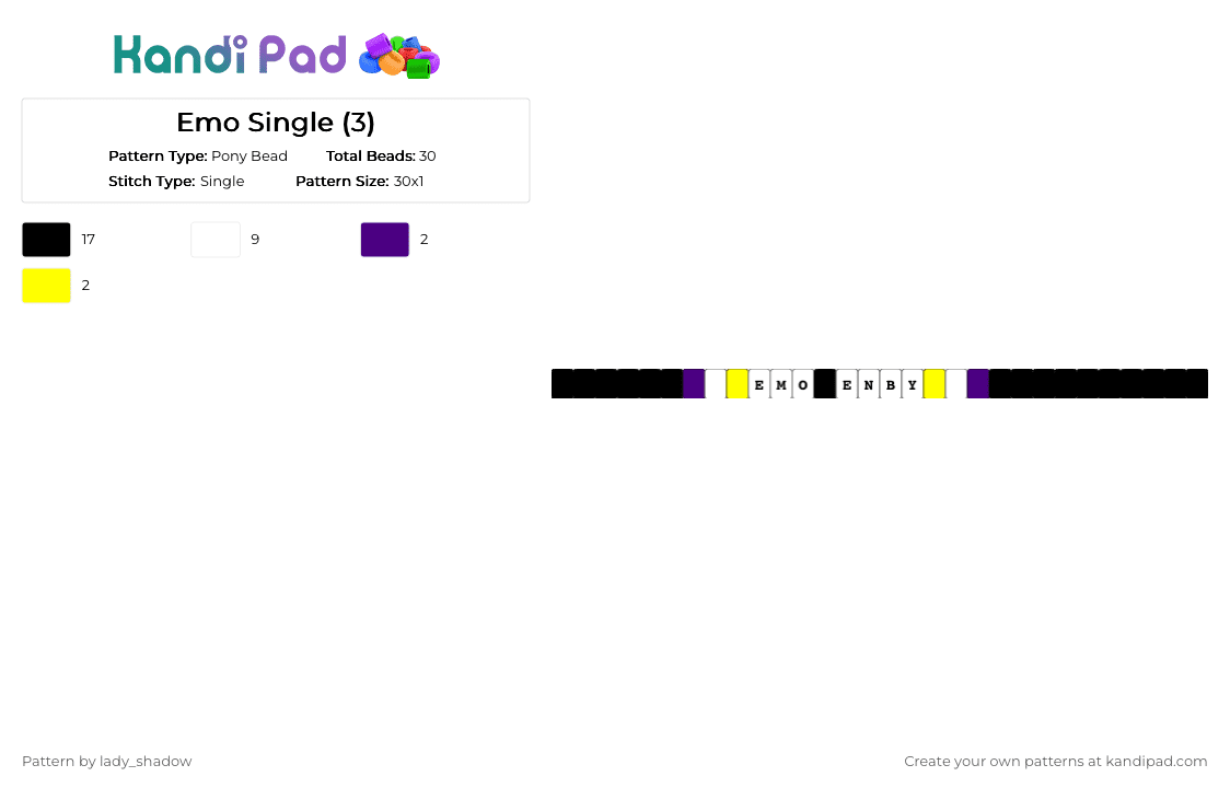 Emo Single (3) - Pony Bead Pattern by lady_shadow on Kandi Pad - black,white,purple,yellow,emo