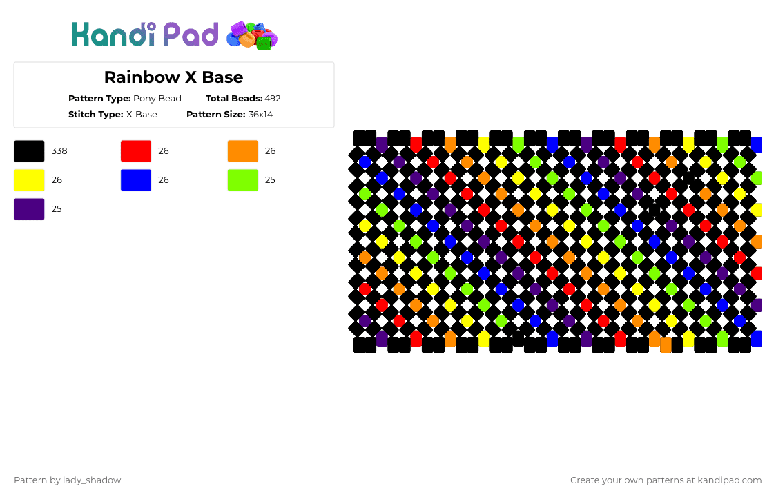 Rainbow X Base - Pony Bead Pattern by lady_shadow on Kandi Pad - black,purple,rainbow,cosplay