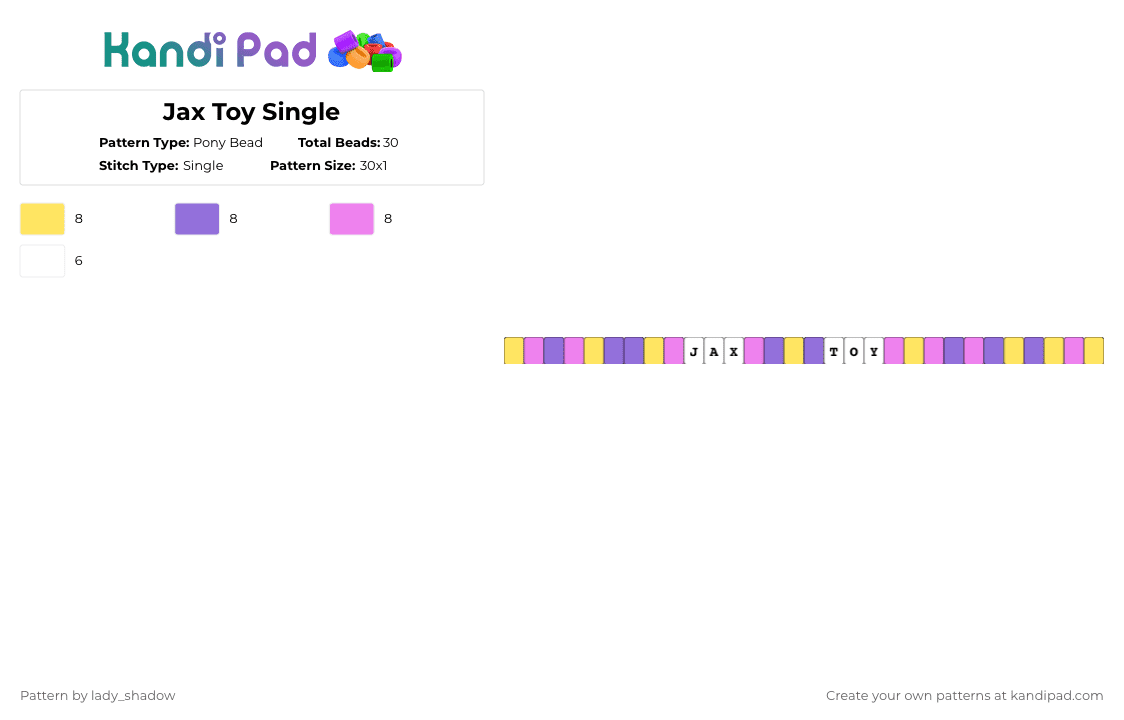 Jax Toy Single - Pony Bead Pattern by lady_shadow on Kandi Pad - yellow,purple,pink,tadc