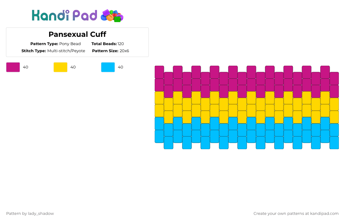 Pansexual Cuff - Pony Bead Pattern by lady_shadow on Kandi Pad - pink,yellow,light blue